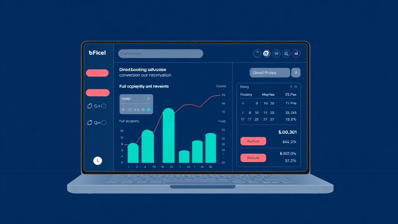 Hotel-Buchungs-Dashboard mit steigenden Direktbuchungs-Konversionen und Auslastungskalender